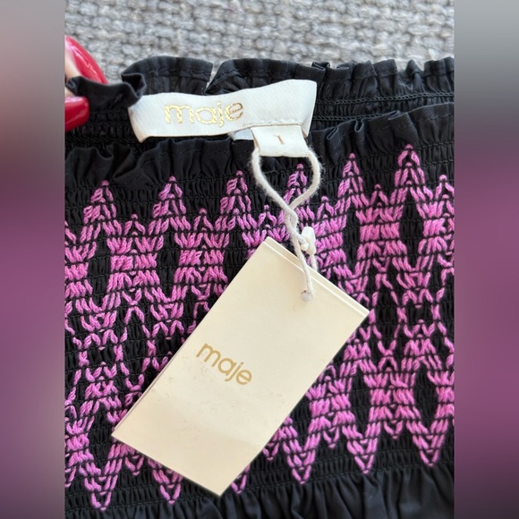 Maje Paris Smocked Off-Shoulder Cotton Top – Size 1 (Small) - Picture 13 of 14